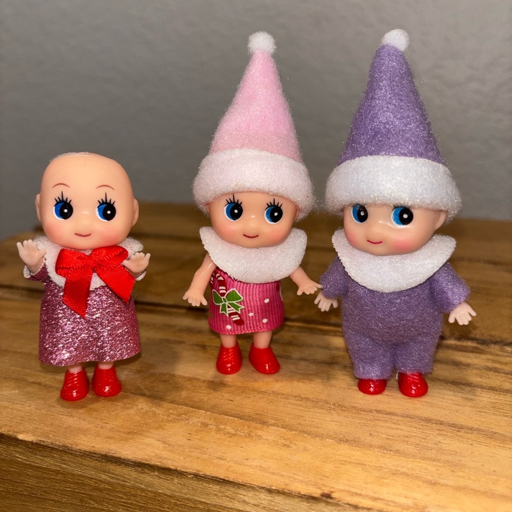 Set of 3 Holiday Elf mini “scout elves in training" or friends to larger dolls